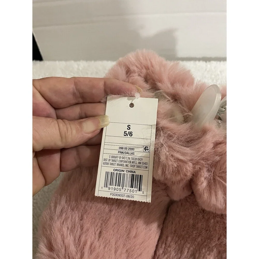 Cat & Jack Pink Furry Slippers Faux Fur Booties Blush Dallas Toddler Small 5/6